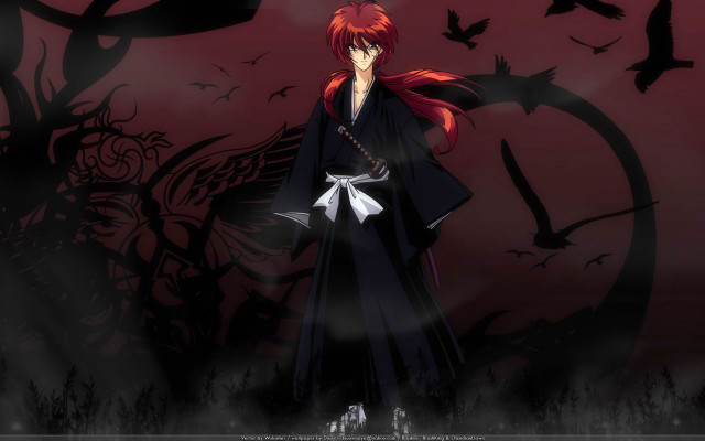Red haired man birds kimono free wallpaper for desktop - medium preview image