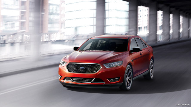 Red ford taurus city street free wallpaper for desktop - medium preview image