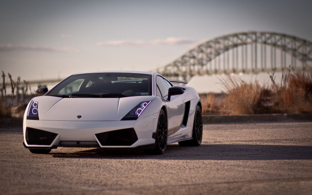 White sports car parked bridge free wallpaper for desktop - medium preview image