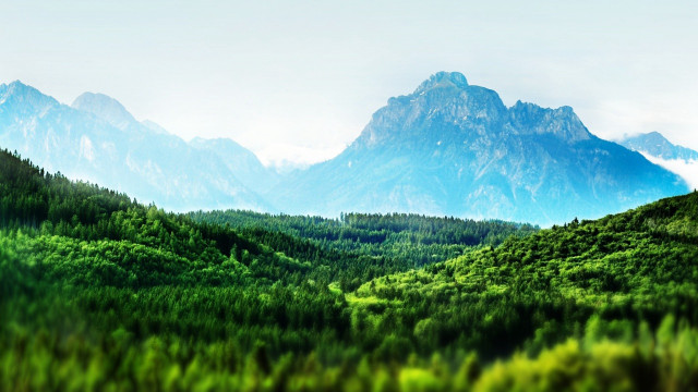 Mountain range forest blue sky #2 free wallpaper for desktop - medium preview image