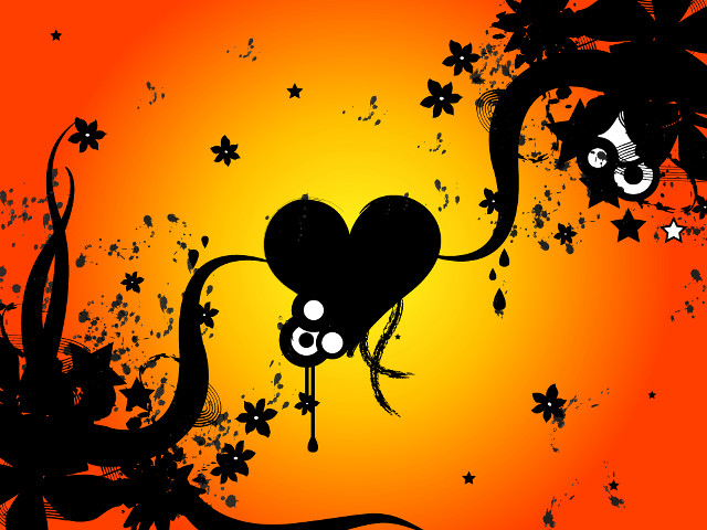 Black orange heart flowers face free wallpaper for desktop - medium preview image