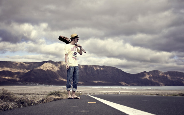 Man bats mountains lake sky free wallpaper for desktop - medium preview image