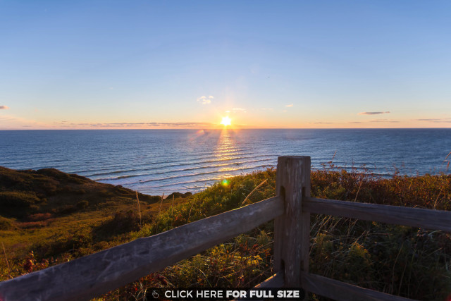 Wooden fence hill ocean sunset free wallpaper for desktop - medium preview image