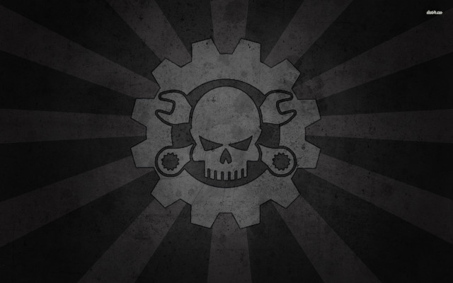 Skull wrench gears dark background free wallpaper for desktop - medium preview image