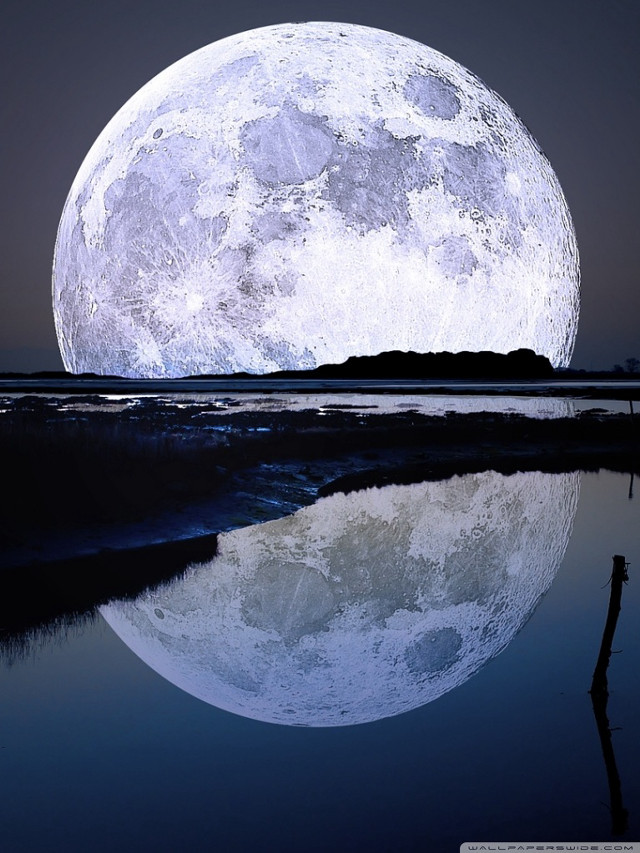 Full moon lake reflection night #2 free wallpaper for mobile - medium preview image