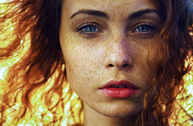 Woman freckled hair blue eyes #5 free wallpaper for desktop - medium preview image