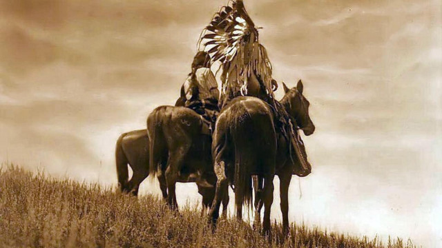 Sepia native american man horse free wallpaper for desktop - medium preview image
