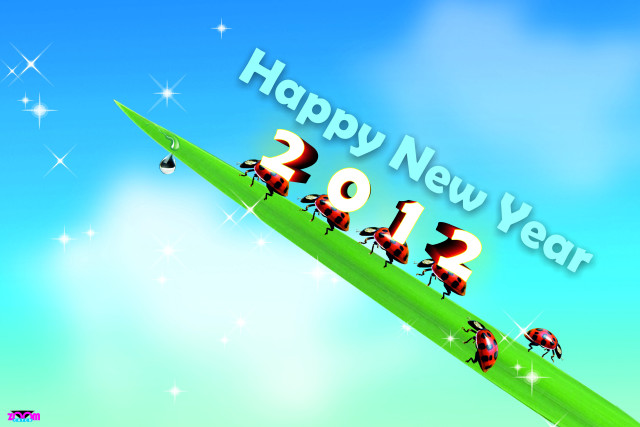 Happy new year bugs green free wallpaper for desktop - medium preview image