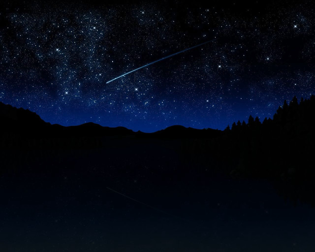 Night sky shooting star forest free wallpaper for desktop - medium preview image