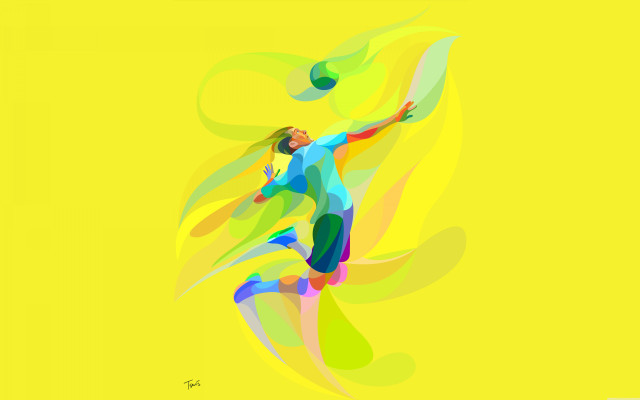 Woman playing tennis yellow background free wallpaper for desktop - medium preview image
