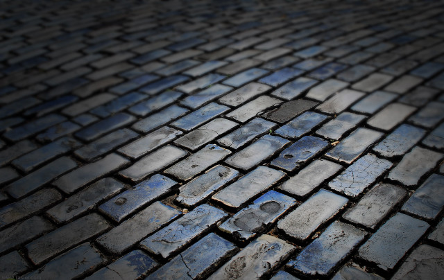Brick road blue sky grass free wallpaper for desktop - medium preview image
