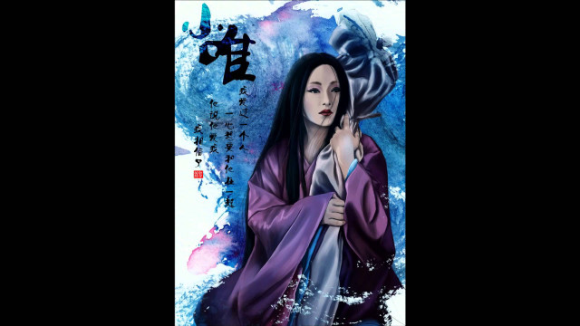 Woman purple kimono bird blue free wallpaper for desktop - medium preview image