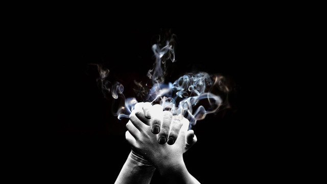 Person hands smoke black background free wallpaper for desktop - medium preview image