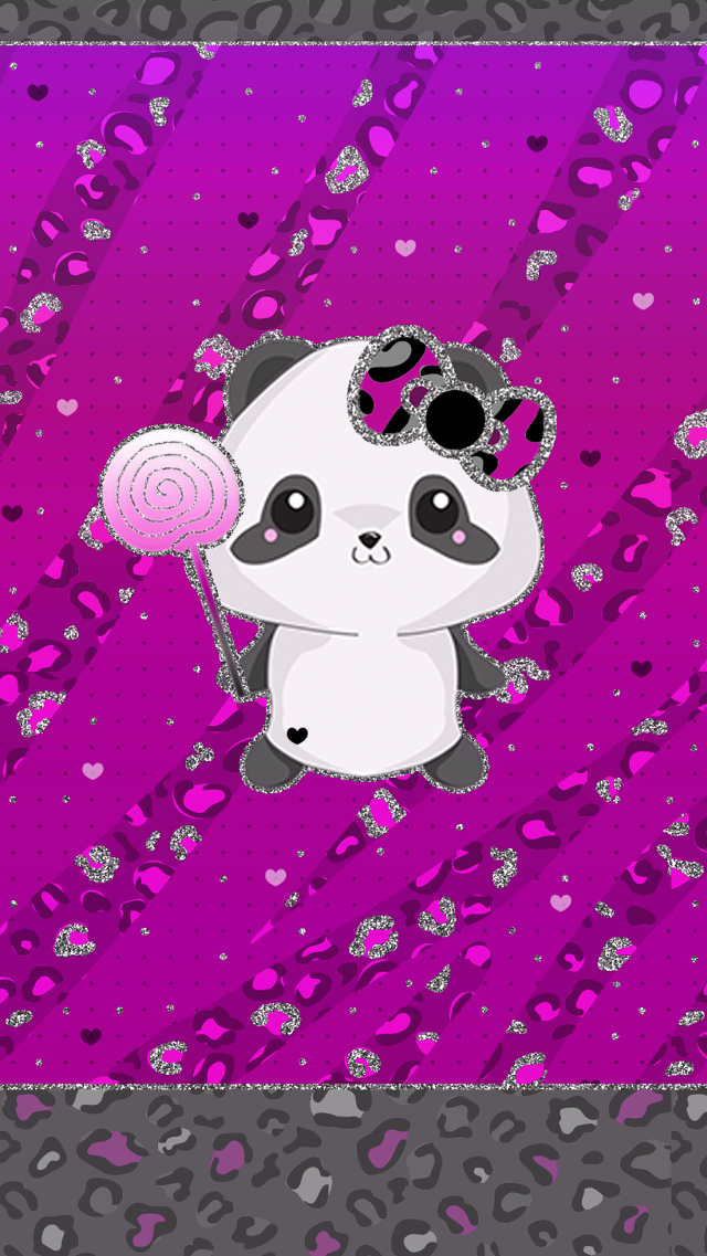 Panda lollipop purple background hearts free wallpaper for mobile - medium preview image
