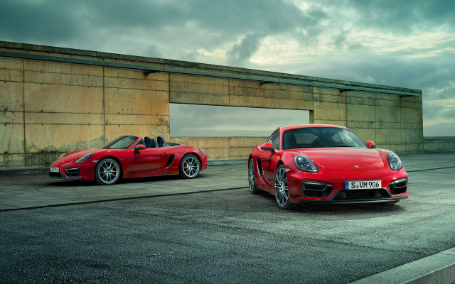 Red sports cars parking lot free wallpaper for desktop - medium preview image