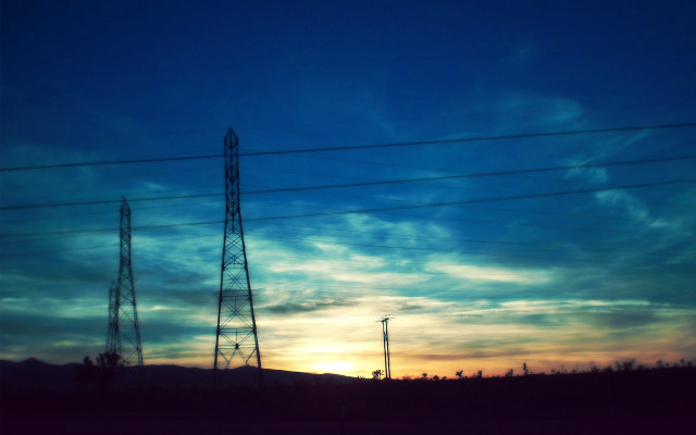 Sunset power lines telephone poles free wallpaper for desktop - medium preview image