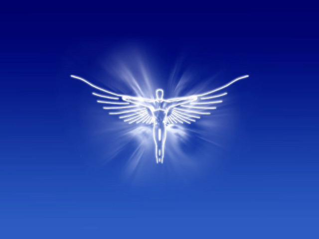 White angel outstretched wings blue free wallpaper for desktop - medium preview image