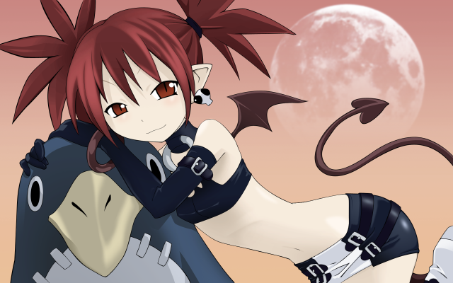 Anime red hair demon tail free wallpaper for desktop - medium preview image