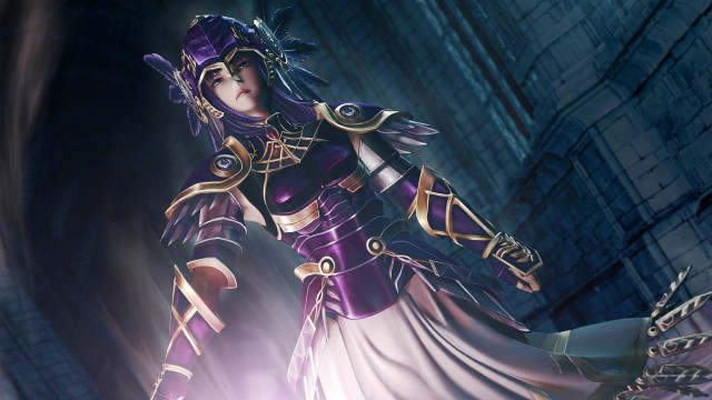 Woman purple outfit sword dark free wallpaper for desktop - medium preview image