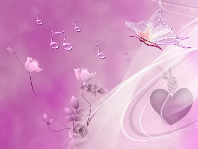 Heart music notes butterfly background free wallpaper for desktop - medium preview image