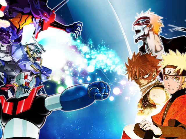 Anime characters group blue background #14 free wallpaper for desktop - medium preview image