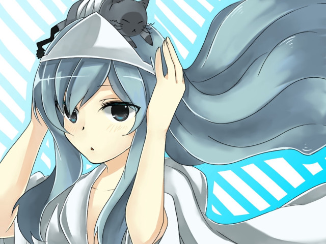 Girl cat head shoulder fun free wallpaper for desktop - medium preview image