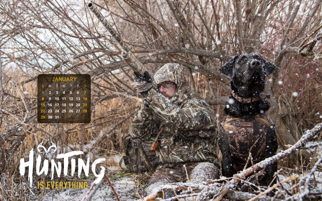 Hunting calendar hunters dog snow free wallpaper for desktop - medium preview image