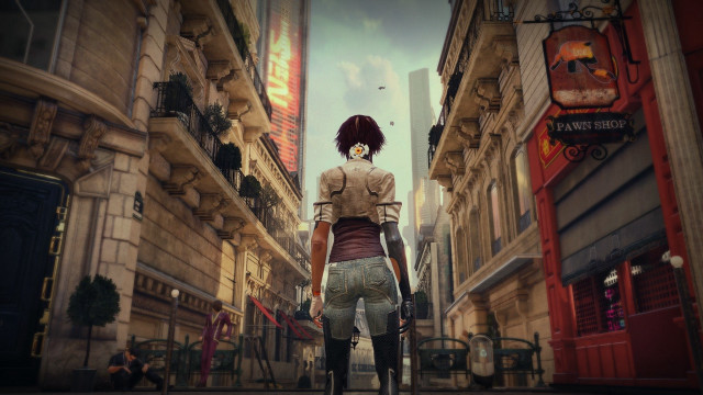 Woman walking city tall buildings free wallpaper for desktop - medium preview image