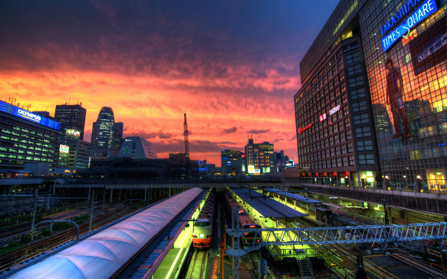 Train station sunset city skyline free wallpaper for desktop - medium preview image