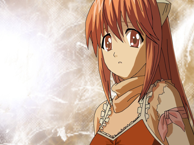 Redhair woman browndress light hair free wallpaper for desktop - medium preview image