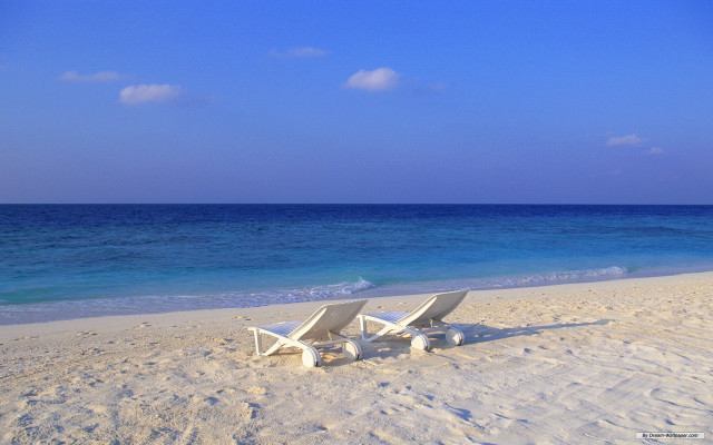 White chairs beach ocean blue free wallpaper for desktop - medium preview image