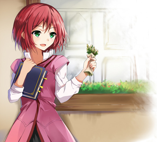 Girl red hair flower book free wallpaper for tablet - medium preview image