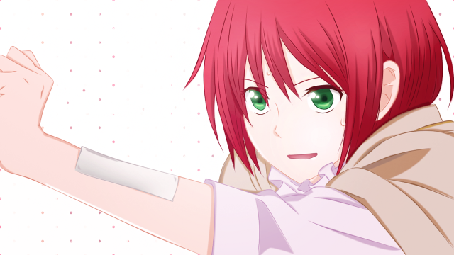 Redhair greeneyes girl pointing anime free wallpaper for desktop - medium preview image