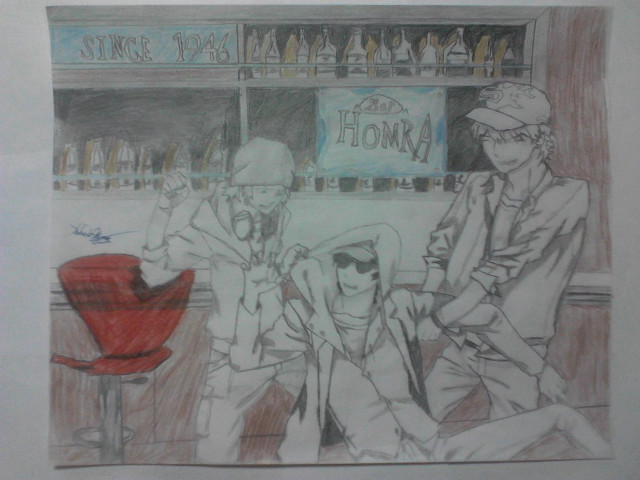 Two men bar red chair free wallpaper for desktop - medium preview image