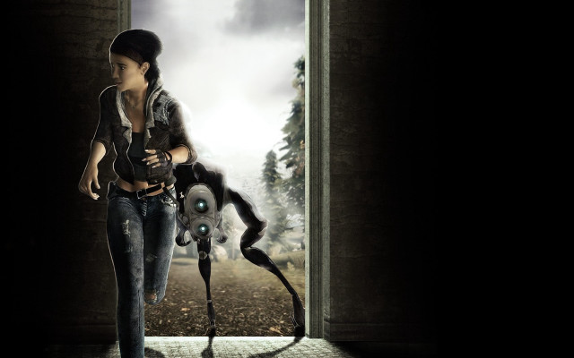 Woman cat doorway back arm free wallpaper for desktop - medium preview image