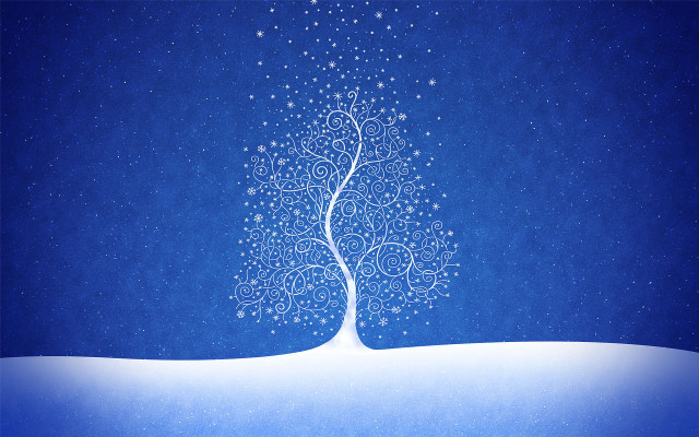 White tree snow falling stars free wallpaper for desktop - medium preview image