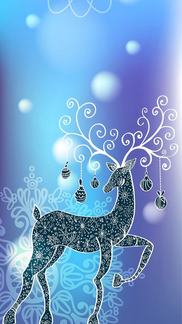 Blue christmas card reindeer ornaments free wallpaper for mobile - medium preview image