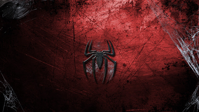 Spiderman logo red background spiderwebs free wallpaper for desktop - medium preview image