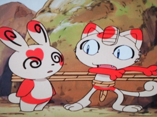 Cartoon rabbits holding stick mountain free wallpaper for desktop - medium preview image