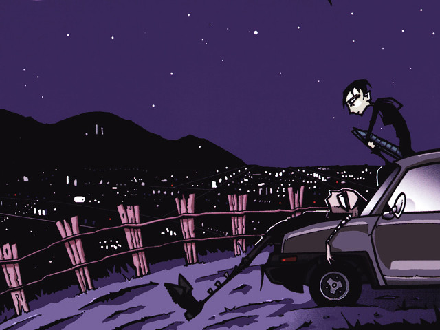 Car parked snowy hill man free wallpaper for desktop - medium preview image