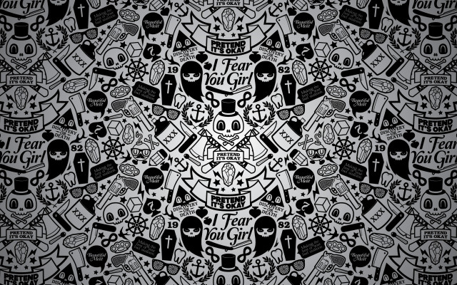 Black white skulls cats gothic free wallpaper for desktop - medium preview image