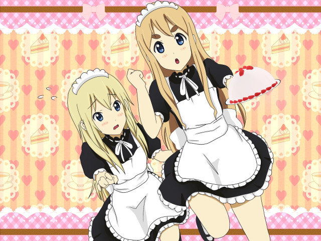 Anime maid girls cake pink free wallpaper for desktop - medium preview image