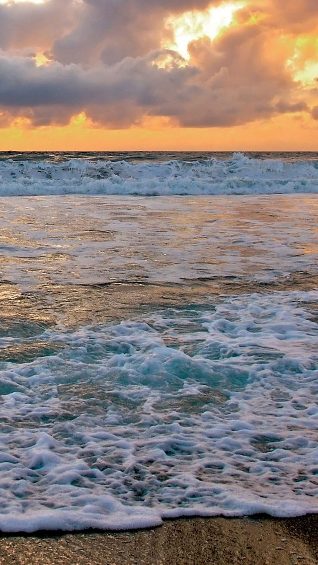 Beach sunset waves clouds person #2 free wallpaper for mobile - medium preview image