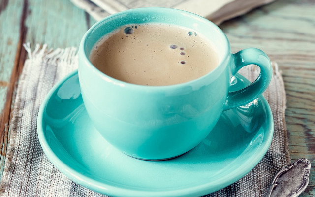 Coffee cup saucer spoon napkin free wallpaper for desktop - medium preview image