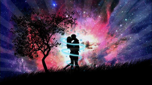 Couple kissing tree field colorful #3 free wallpaper for desktop - medium preview image