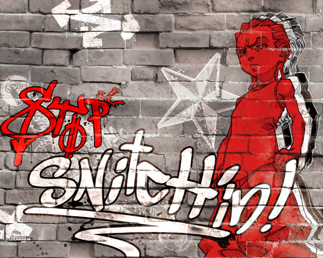 Brick wall graffiti woman red free wallpaper for desktop - medium preview image