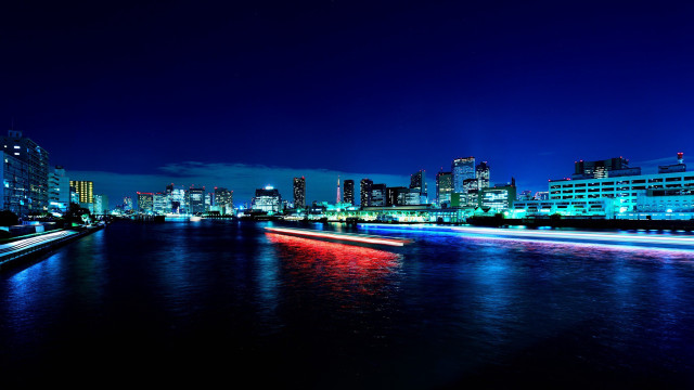 City skyline river nighttime lights #3 free wallpaper for desktop - medium preview image