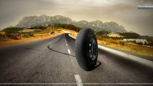 Tire side road mountains cloudy free wallpaper for desktop - medium preview image