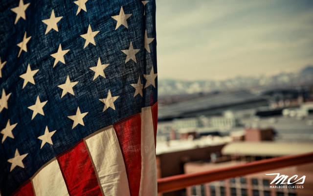 American flag balcony city background free wallpaper for desktop - medium preview image