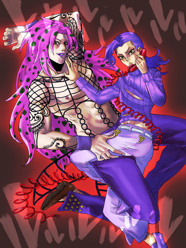 Costumed couple knife madhouse lineart free wallpaper for mobile - medium preview image